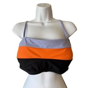 Prana Lurisa Bikini Top Black Colorblock Orange Purple Swim Bralette XL NEW